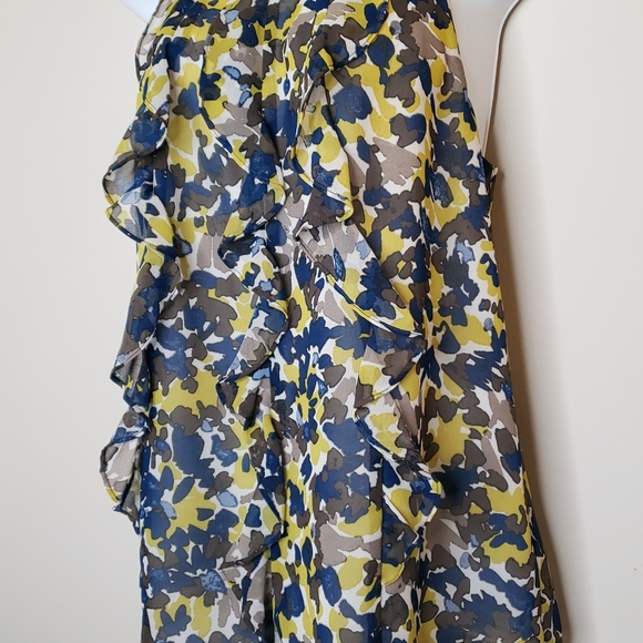 Ann Taylor top blouse ruffles high neck keyhole flowy PETITE 10P - Picture 3 of 8